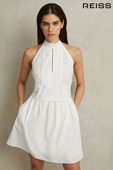 Reiss White Eden Mini Broderie Halter Neck Dress (913881) | €301