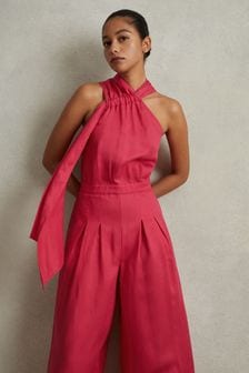 Reiss Coral Selena Linen Blend Drape Jumpsuit (913978) | €389