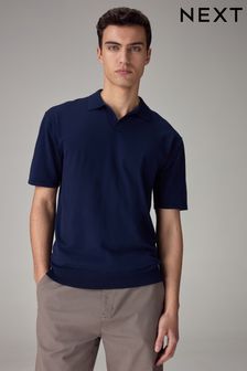 أزرق داكن - Knitted Regular Fit Trophy Polo Shirt (914527) | 100 د.إ