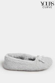 Yours Curve Grey Wide Fit Borg Ballet Slippers (915058) | ￥2,990