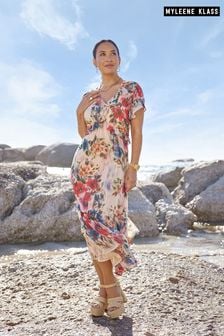 Myleene Klass Multi Printed Floral Frill Midi Dress (915121) | OMR34