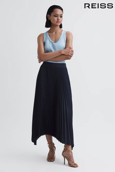Reiss Navy Jodie Pleated Asymmetric Midi Skirt (915337) | €271