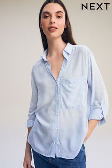 Blue and White Stripe Long Sleeve Smart Shirt