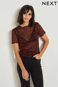 Red Sheer Metallic Sparkle Short Sleeve T-Shirt (916045) | 30 €