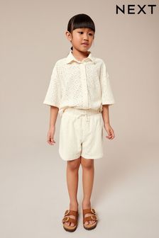 Ecru Cream Oversized Textured Shirt And Shorts Set (3-16yrs) (3-16yrs) (916241) | ￥2,780 - ￥3,820