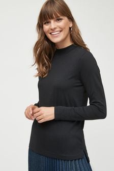 Negru - Bluză cu guler ridicat și mânecă lungă (916312) | 60 LEI