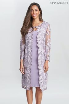 Gina Bacconi Purple Savoy Embroidered Lace Mock Jacket With Jersey Dress (916466) | €133