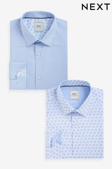 Svetlo modra/bela s potiskom školjk - Klasičen kroj - Komplet 2 srajc z obrobo (917289) | €43