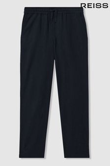 Bleu marine - Pantalons fuselés en lin avec cordon de serrage Reiss Wilfred (917678) | €54