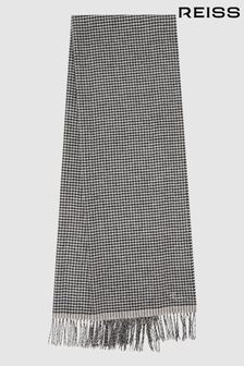 Reiss Black/White Victoria Wool Blend Dogtooth Embroidered Scarf (917709) | $157