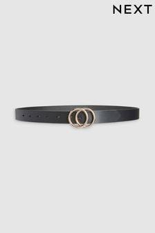 Black Leather Circle Buckle Jeans Belt (917774) | $35