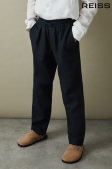 Reiss Navy Wilfred Senior Linen Drawstring Tapered Trousers (917846) | EGP3,780