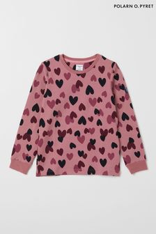 Polarn O Pyret Pink Merino and Cotton Heart Print Top (918210) | AED83