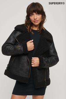 Superdry Black Faux Fur Shearling Aviator Jacket (918530) | €189