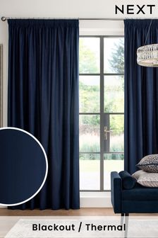 Navy Blue Cotton Pencil Pleat Blackout/Thermal Curtains (919896) | SGD 58 - SGD 153
