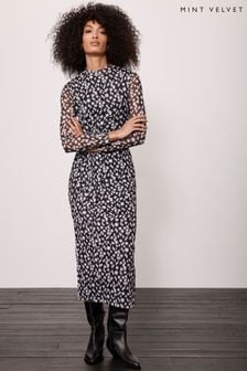 Mint Velvet Black Floral Midi Dress (920091) | KRW254,000