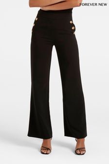 Noir - Pantalon large Forever New Megan boutonné (920158) | €82