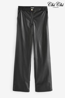 Chi Chi London Black Bardot Faux Leather Wide Leg Trousers (920459) | €113