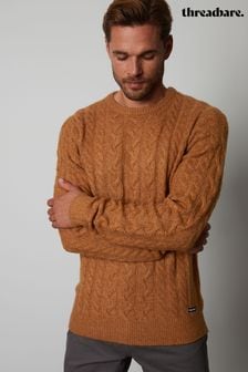 חום - סוודר עם סריגת צמות וצווארון עגול של Threadbare (920465) | ‏141 ‏₪