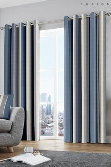 Fusion Blue Whitworth Stripe Lined Eyelet Curtains (920860) | $66 - $132
