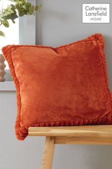 Catherine Lansfield Orange Velvet and Faux Fur Soft and Cosy Cushion (920939) | AED89