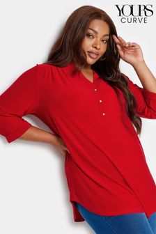 Yours Curve Red Half Placket Jersey Top (922282) | $55