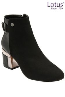 Lotus Black Heeled Ankle Boots (922526) | OMR36