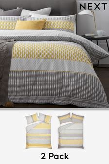 2 Pack Ochre Yellow Reversible Mini Geo Stripe Duvet Cover And Pillowcase Set (922789) | €41 - €78
