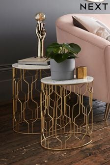Gold Ella Marble Effect Set of 2 Nest of Tables (923428) | €175