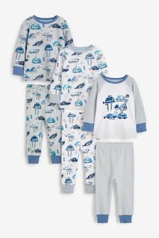 Blue/White Transport Snuggle Pyjamas 3 Pack (9mths-8yrs) (923429) | kr333 - kr426