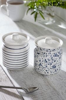 Navy/White Set of 2 Spot and Stripe Jars (923590) | €36