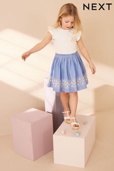 Blue/White - Embroidered Skirt Dress (3-12yrs) (923607) | kr340 - kr410