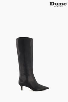 Dune London Black Smooth Kitten Heel Point Knee-High Boots (924566) | kr2,596