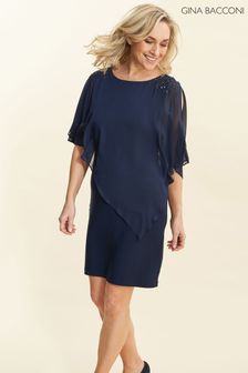 Gina Bacconi Blue Zenna Beaded Shoulder Chiffon Dress (924793) | €142