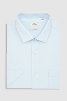 Light Blue Regular Fit Short Sleeve Next Easy Care Shirt (925117) | 38 zł