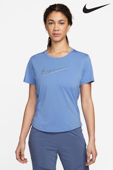 Albastru - Top de alergare cu mânecă scurtă mânecă Nike Swoosh Dri-fit (925442) | 227 LEI