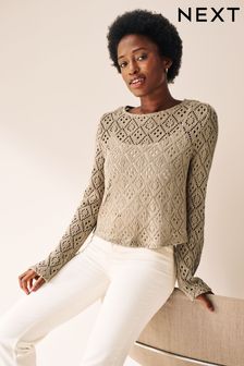 Mink Brown Wide Sleeve Crochet Jumper (925631) | €14