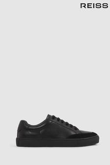 Reiss All Black Ashley Leather Low Top Trainers (925674) | SGD 380