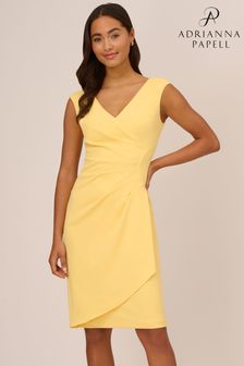 Adrianna Papell Yellow Crepe Draped Overlay Dress (925752) | kr2 360