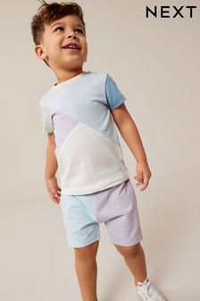 Lilac Purple/Blue Short Sleeve Colourblock T-Shirt and Shorts Set (3mths-7yrs) (926478) | SGD 21 - SGD 28