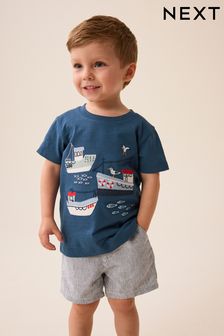 Navy Blue Appliqué Transport Short Sleeve T-Shirt (3mths-7yrs) (926683) | €9 - €12