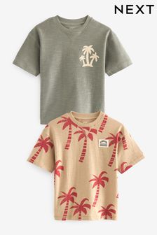 Khaki/Stone Palm Graphic Short Sleeve T-Shirts 2 Pack (3-16yrs) (926794) | KRW34,200 - KRW47,000