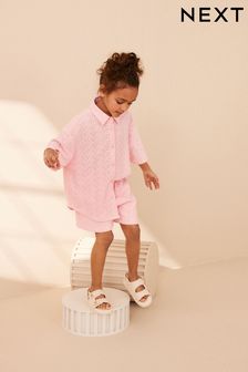 Pink Oversized Textured Shirt And Shorts Set (3-16yrs) (3-16yrs) (927349) | $29 - $39
