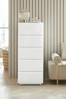 White Sloane Glass 5 Drawer Tall Collection Luxe Chest of Drawers (927378) | €800