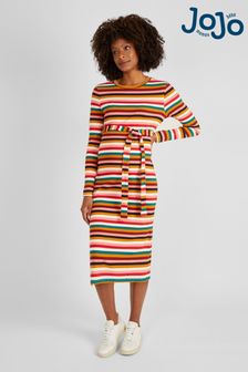 JoJo Maman Bébé Multi Stripe Ribbed Dress (927747) | $58