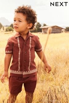 Rust Brown - Short Sleeve Pattern Shirt And Shorts Set (3mths-7yrs) (927937) | kr250 - kr320