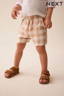 Nevtralna karirasta - Kratke hlače iz mešanice lanenega platna (3 mesecev–7 let) (928215) | €9 - €12