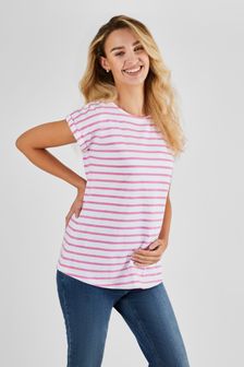 JoJo Maman Bébé White Pink Stripe Boyfriend Cotton Maternity T-Shirt (928887) | $36