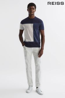 Reiss Navy Multi Holborn Mercerised Cotton Colourblock T-Shirt (930068) | $141