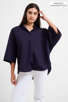 Темно-синий - Блузка с короткими рукавами из поплина French Connection Rhodes Sust (930098) | €59